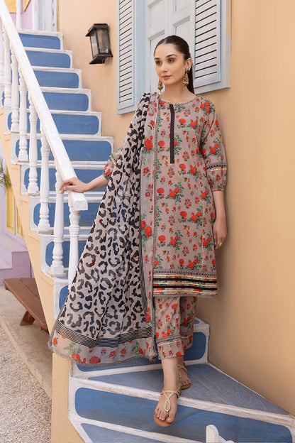 Unstitched 3 Piece Digital Printed Lawn Suit with Printed Lawn Dupatta