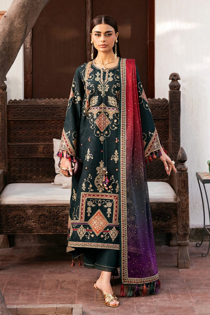 Unstitched 3 Piece Fully Embroidered Dhanak Fabric With Printed Blended Shawl