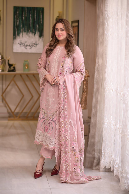 Unstitched 3 Piece Fully Embroidered Lawn Suit With Embroidered Lawn Dupatta