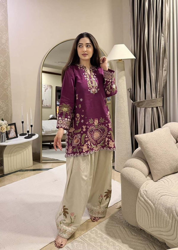 Unstitched 2 piece Fully Embroidered Dhanak Dress