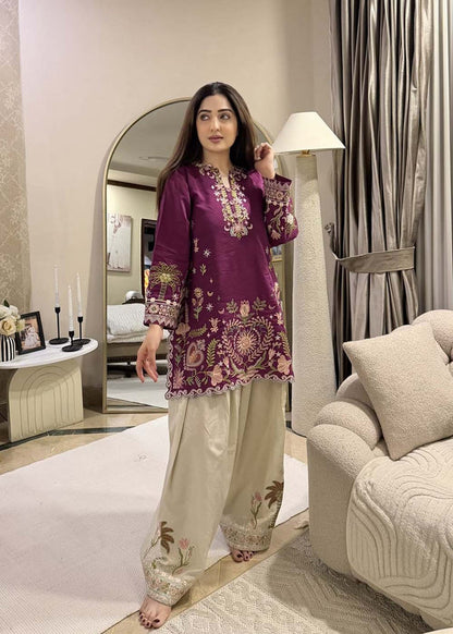 Unstitched 2 piece Fully Embroidered Dhanak Dress
