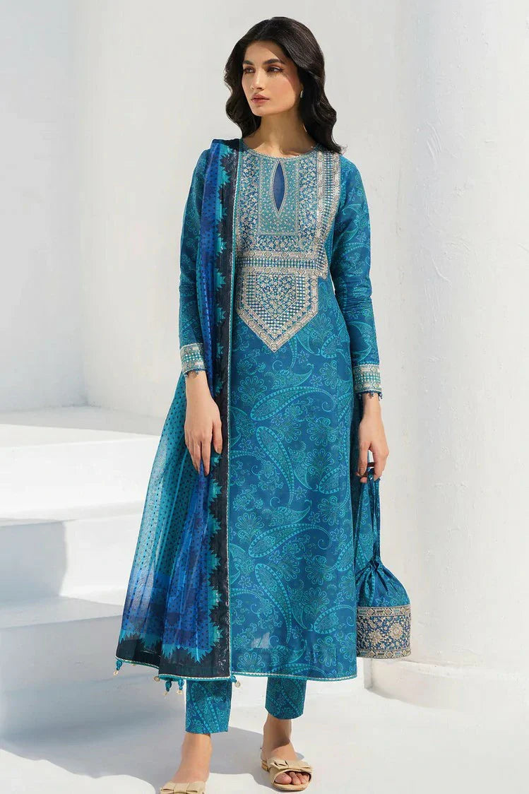 Unstitched 3 Piece Digital Printed Lawn Suit with Printed Lawn Dupatta