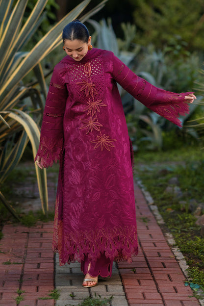 Unstitched 3 Piece Fully Embroidered Chickan Kari Lawn Suit With Embroidered Organza Dupatta