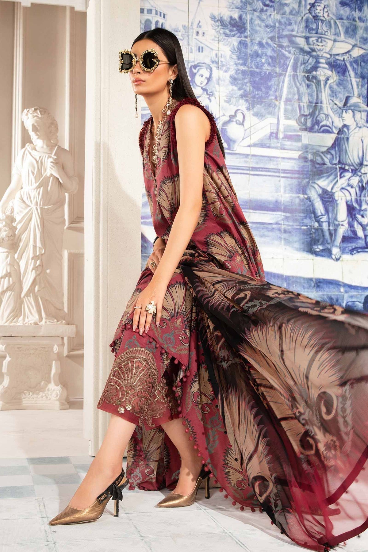 Unstitched 3 Piece Digital Printed Lawn Suit with Voile Dupatta