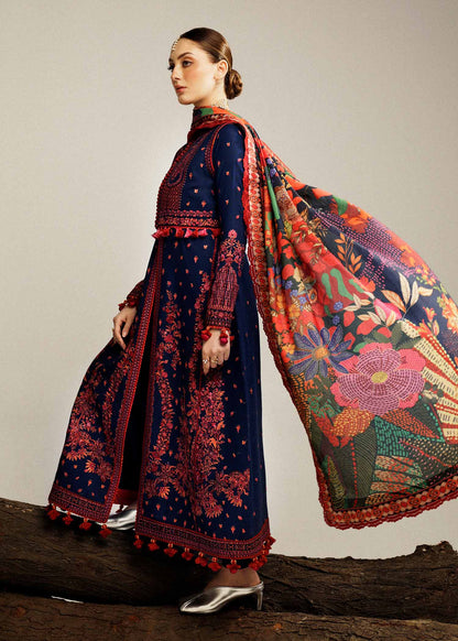 Unstitched 3 Piece Fully Embroidered Dhanak Suit with Printed Woolen Shawl