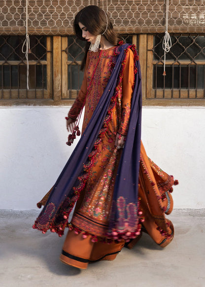 Unstitched 3 Piece Fully Embroidered Dhanak Suit with Embroidered Dhanak Shawl