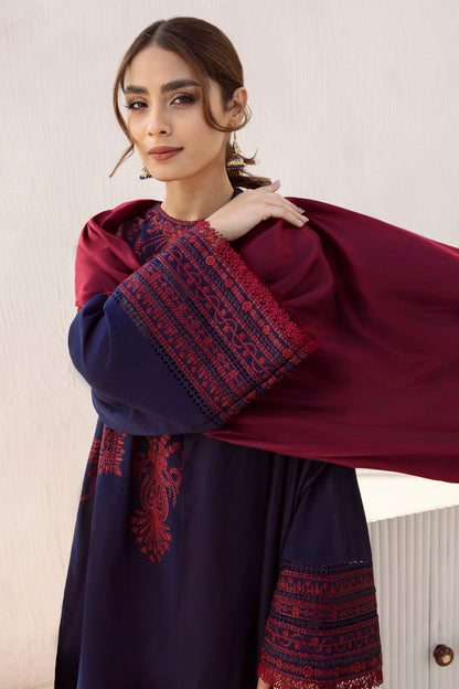 JZ 2910 - 3 Piece Unstitched Embroidered Dhanak Fabric With Dhanak Shawl