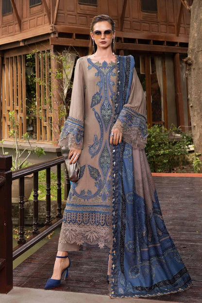 MB 3050 - 3 Piece Unstitched Heavy Embroidered Dhanak Fabric With Printed Wool Shawl