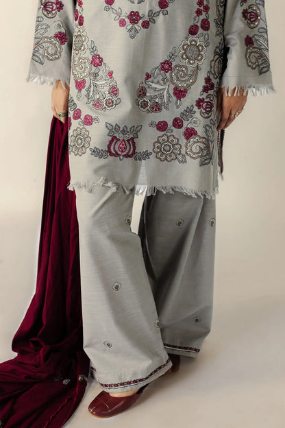 Unstitched 3 Piece Fully Embroidered Dhanak Suit with Embroidered Dhanak Shawl