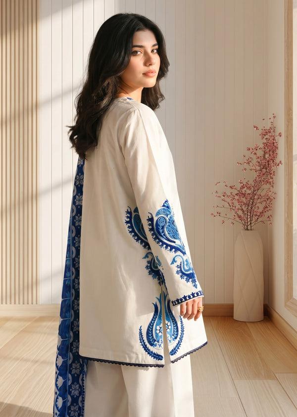 Unstitched 3 Piece Embroidered Dhanak Fabric With Printed Blended Shawl