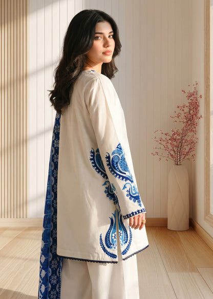 Unstitched 3 Piece Embroidered Dhanak Fabric With Printed Blended Shawl