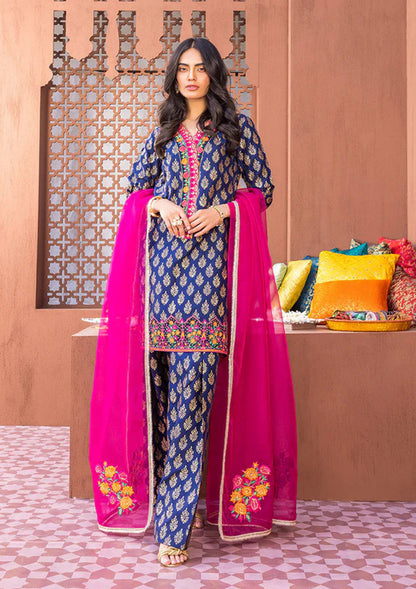 Unstitched 3 Piece Digital Printed Lawn Shirt Trouser And Dupatta with Embroidered Lace