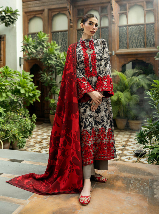 Unstitched 3 Piece Digital Printed Lawn Suit with Embroidered Patches