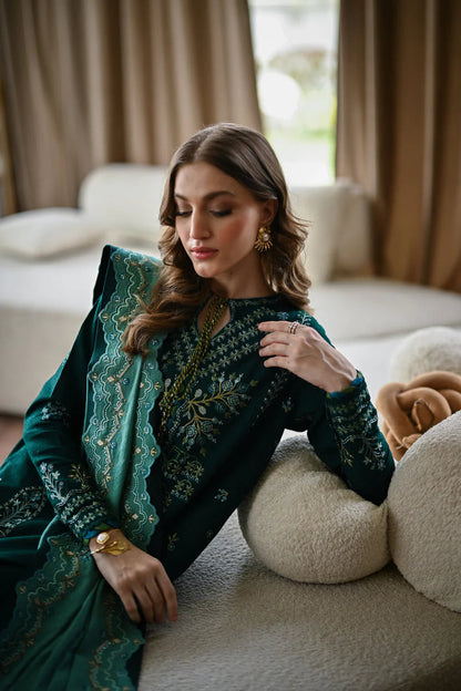 3 Piece Unstitched Heavy Embroidered Dhanak Suit ( Embroidered Dhanak Wool Shawl )