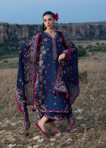 3 Piece Unstitched Heavy Embroidered Dhanak Suit With Embroidered Chiffon Dupatta