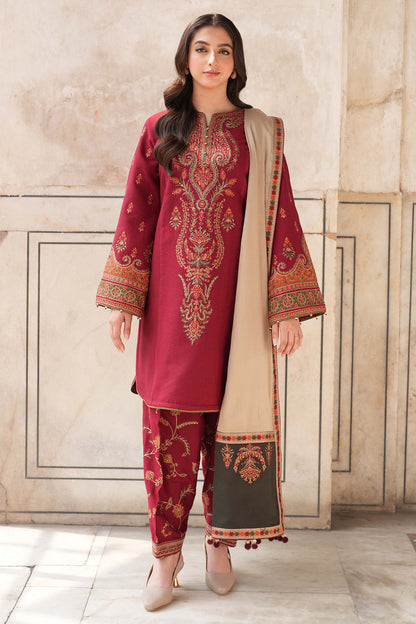 Unstitched 3 Piece Fully Embroidered Dhanak Fabric With Embroidered Dhanak Shawl