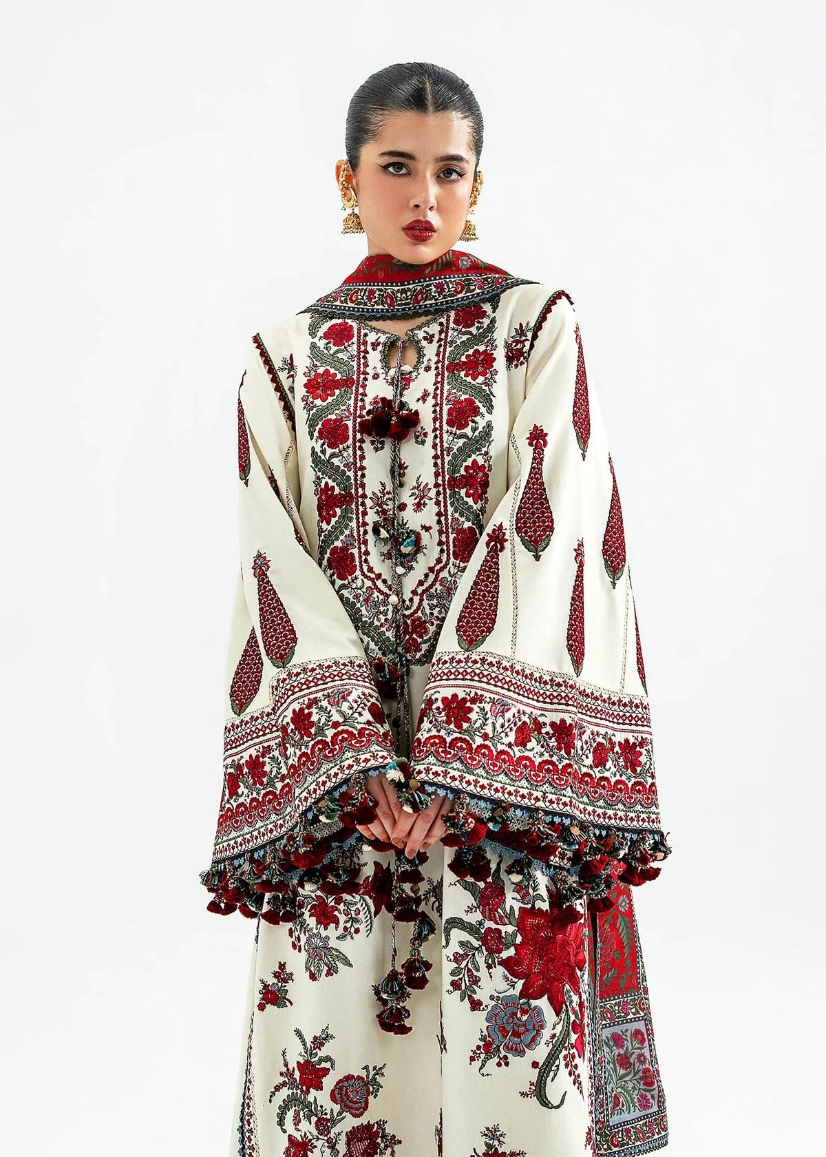 3 Piece Unstitched Fully Embroidered Dhanak Dress With Printed Blended Shawl