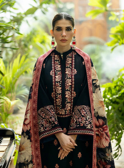 Unstitched 3 Piece Fully Embroidered Dhanak Suit with Printed Wool Shawl