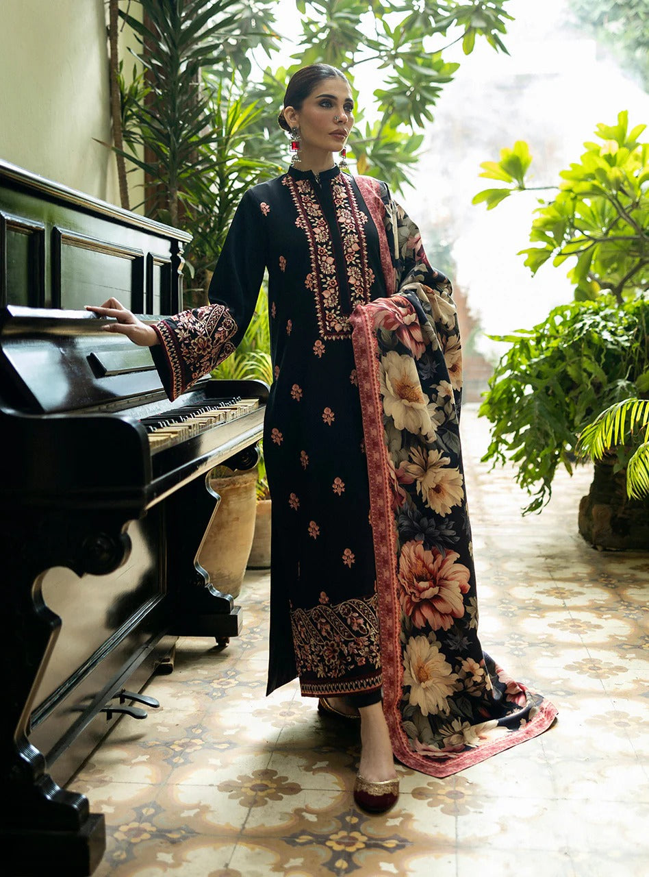 Unstitched 3 Piece Fully Embroidered Dhanak Suit with Printed Wool Shawl