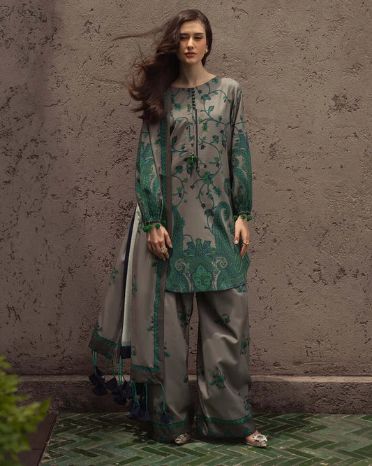Unstitched 3 Piece Digital Printed Khaddar Suit With Digital Printed Khaddar Dupatta
