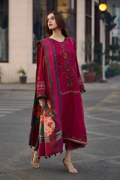 3 Piece Unstitched Heavy Embroidered Dhanak Suit ( Digital Printed Shawl)