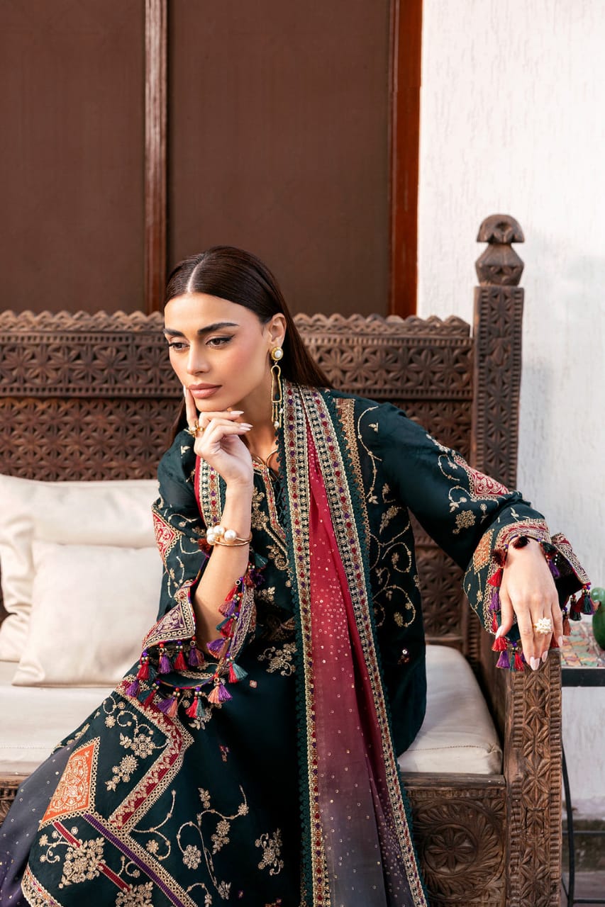 Unstitched 3 Piece Fully Embroidered Dhanak Fabric With Printed Blended Shawl