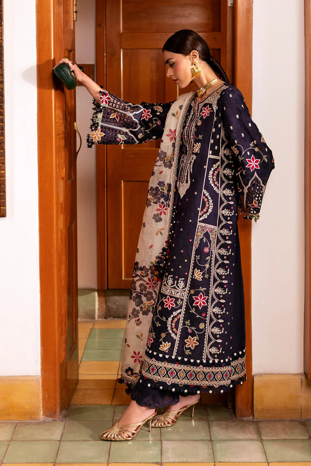 3 Piece Unstitched Fully Embroidered Dhanak Dress With Printed Blended Shawl