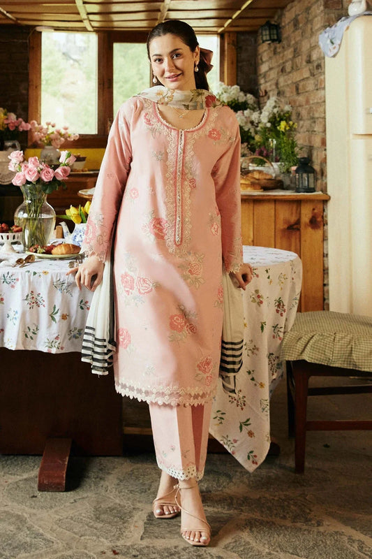 Unstitched 3 Piece Embroidered Lawn Suit With Printed Silk Dupatta