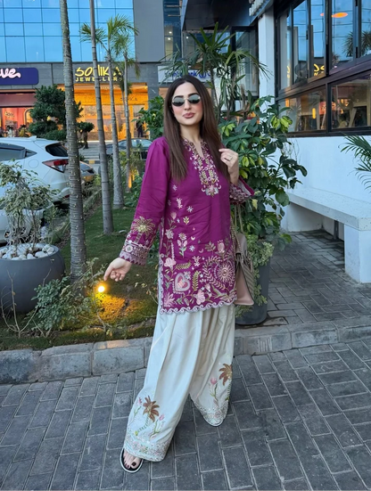 Unstitched 2 piece Fully Embroidered Dhanak Dress