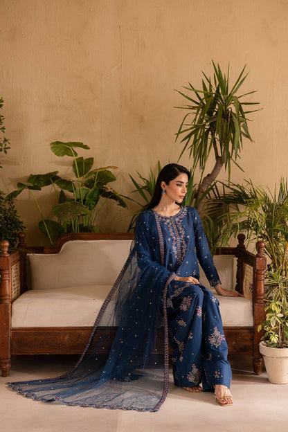 BT 2940 - 3 Piece Unstitched Heavy Embroidered Dhanak Fabric With Embroidered Chiffon Dupatta)