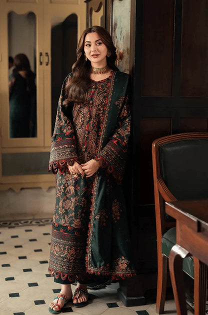 AJ 2915 - 3 Piece Unstitched Heavy Embroidered Dhanak Fabric With Embroidered Dhanak Shawl