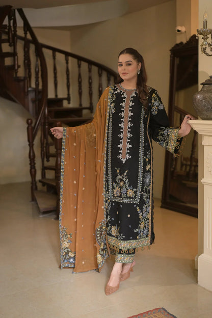 Unstitched 3 Piece Fully Embroidered Dhanak Suit With Embroidered Dhanak Shawl