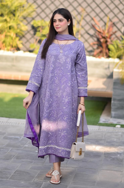Unstitched 3 Piece Fully Embroidered Lawn Suit With Shiffon Dupatta