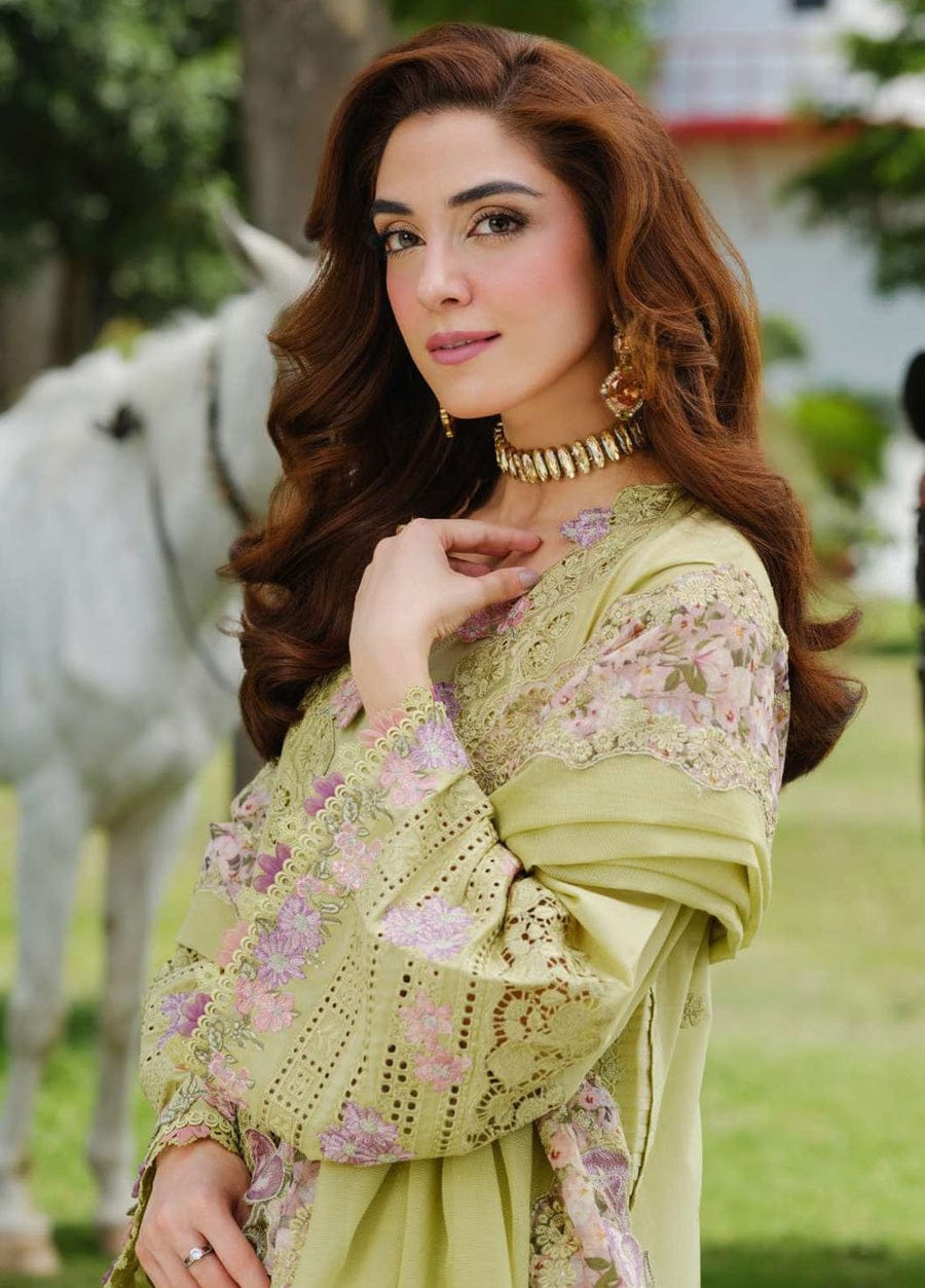 Unstitched 3 Piece Fully Embroidered Lawn Suit With Embroidered Cotton Net Dupatta