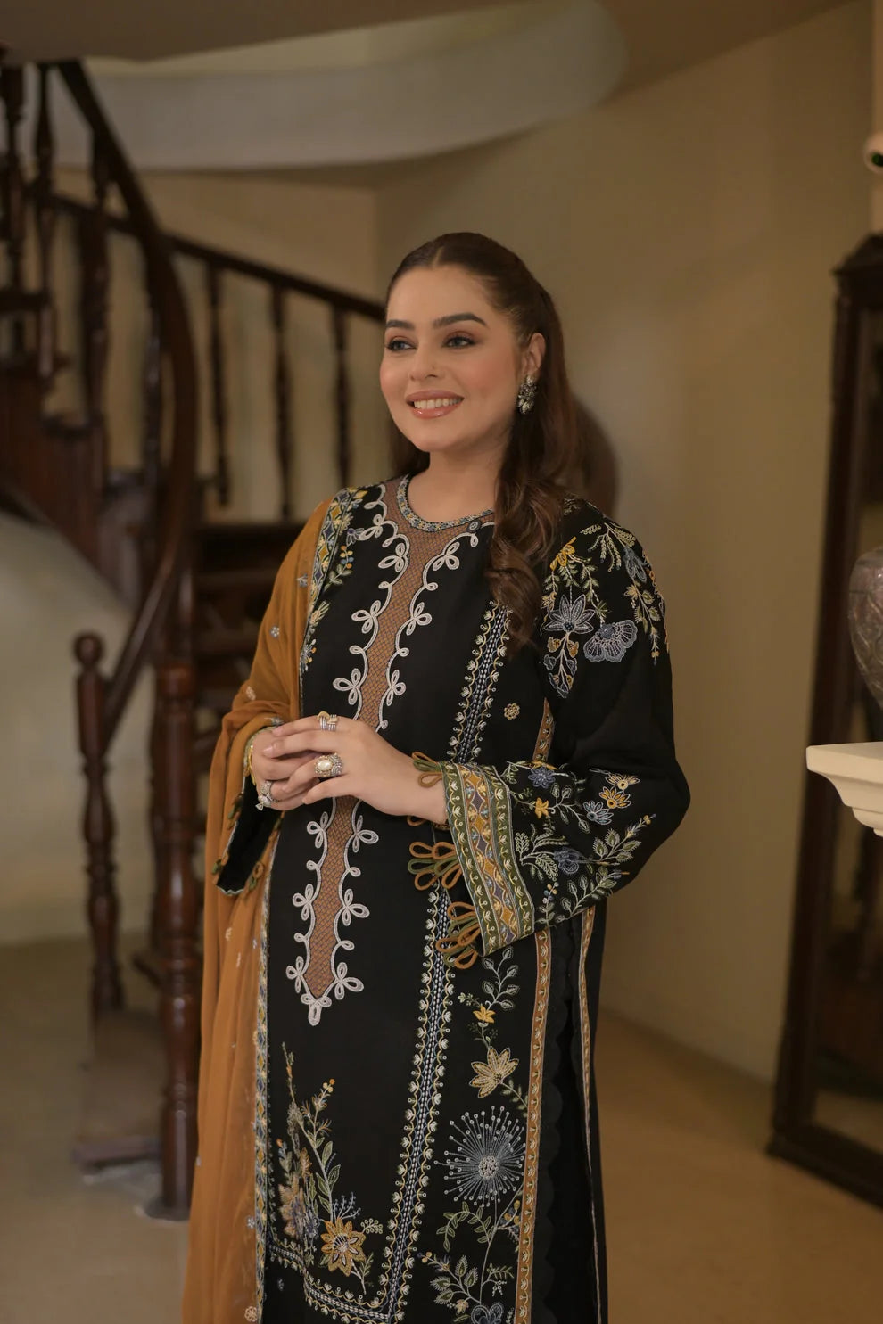 Unstitched 3 Piece Fully Embroidered Dhanak Suit With Embroidered Dhanak Shawl