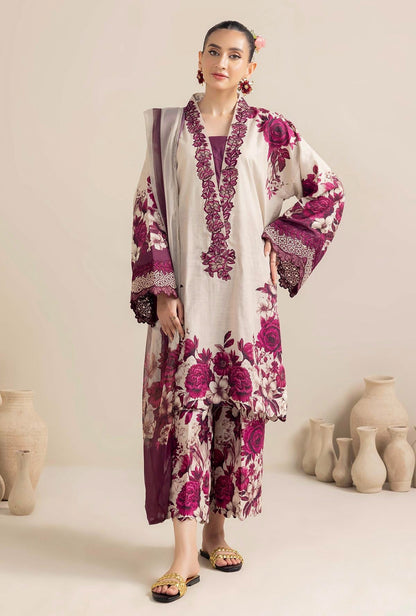 Unstitched 3 Piece Digital Printed Linen Suit with Printed Monar Dupatta