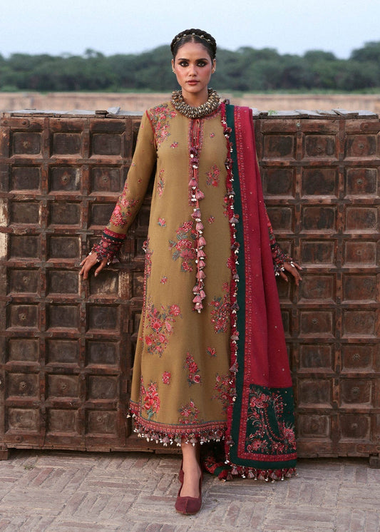 3 Piece Unstitched Embroidered Dhanak Suit With Embroidered Dhanak Shawl