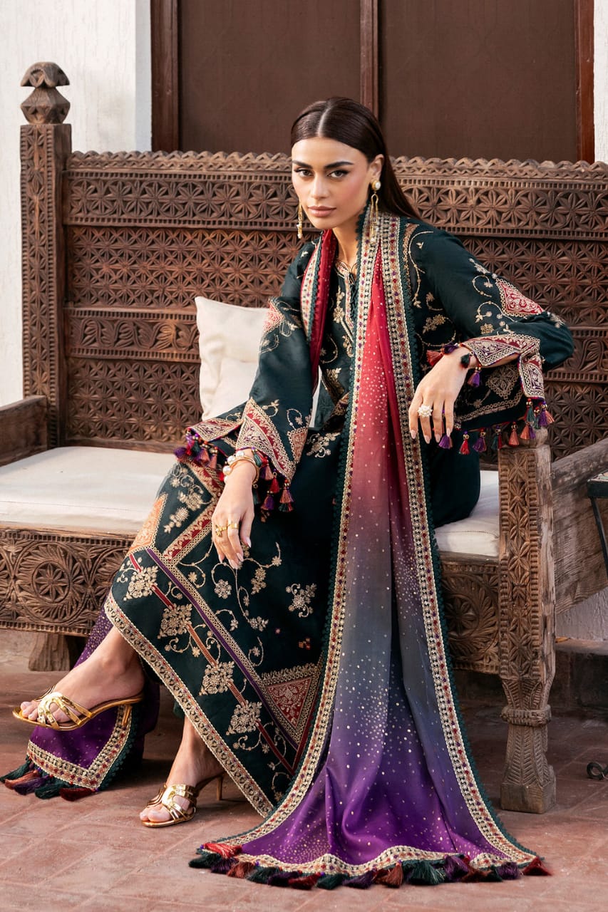 Unstitched 3 Piece Fully Embroidered Dhanak Fabric With Printed Blended Shawl