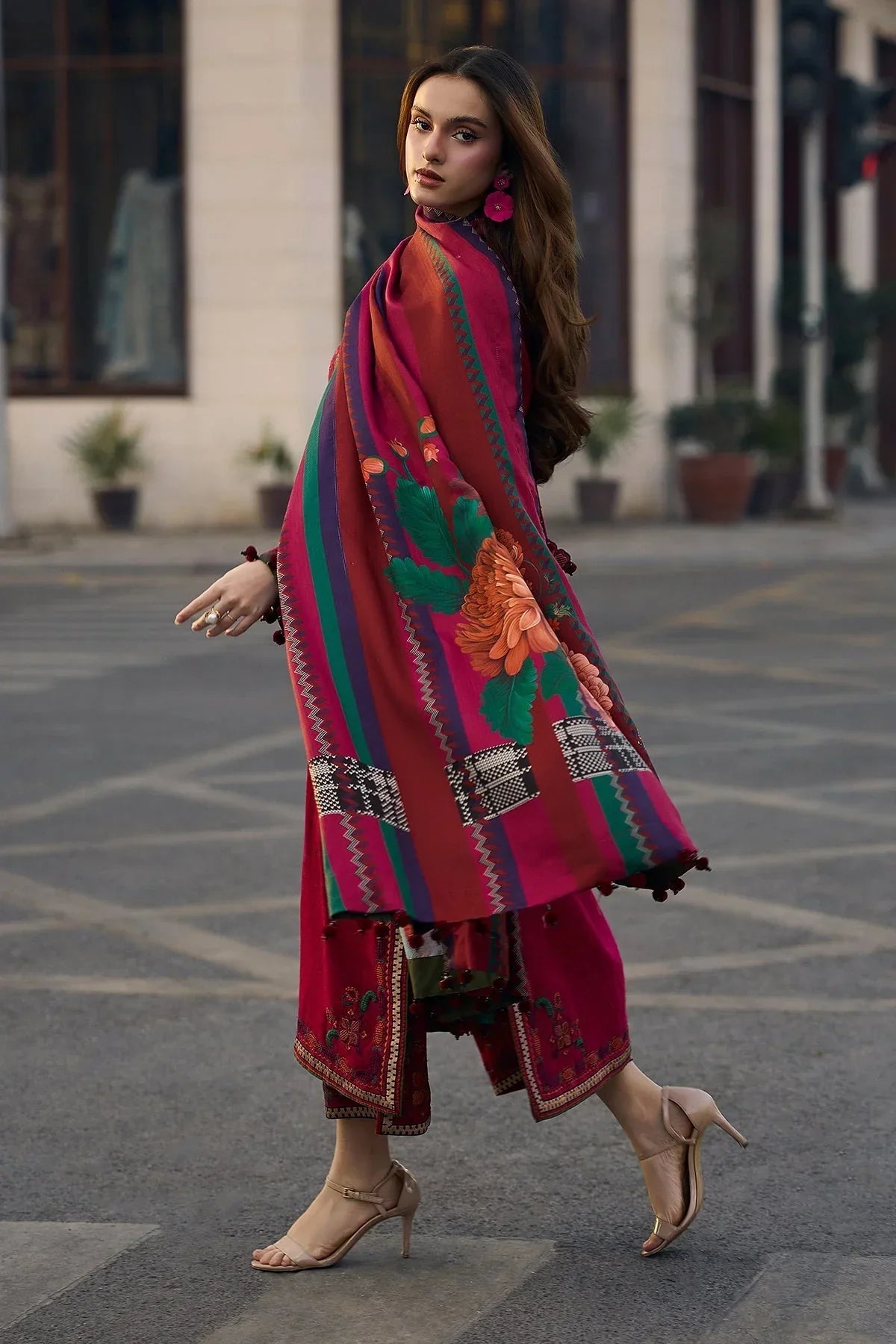 3 Piece Unstitched Heavy Embroidered Dhanak Suit ( Digital Printed Shawl)