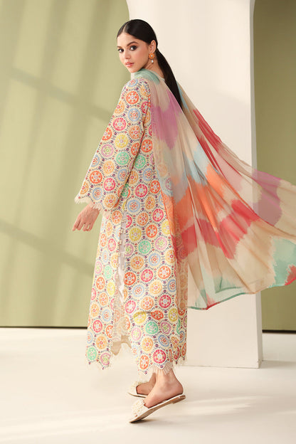 Unstitched 3 Piece Digital Printed Lawn Suit with Printed Monar Dupatta