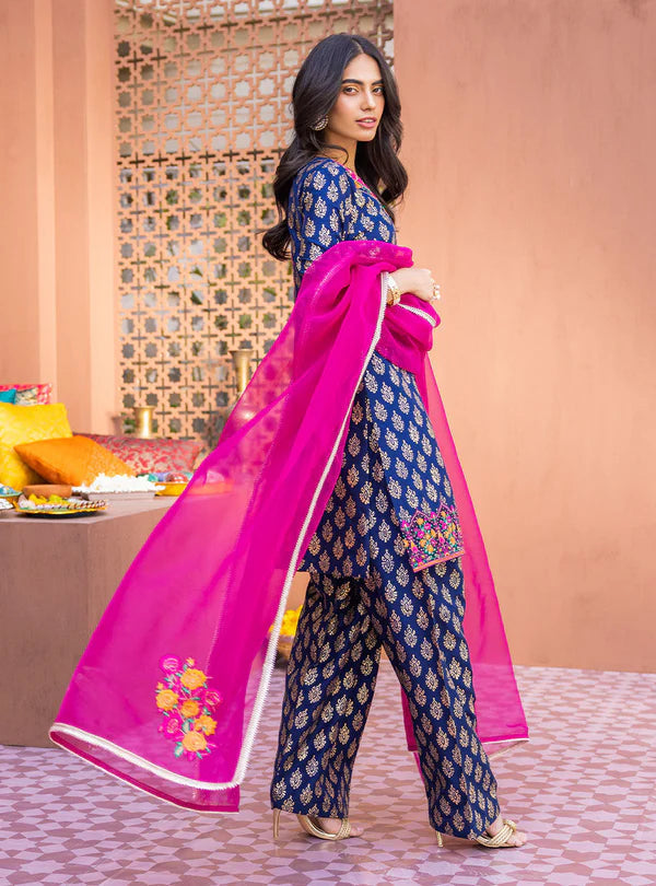 Unstitched 3 Piece Digital Printed Lawn Shirt Trouser And Dupatta with Embroidered Lace