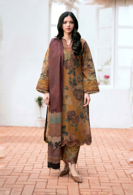 Unstitched 3 Piece Digital Printed Lawn Suit with Printed Lawn Dupatta