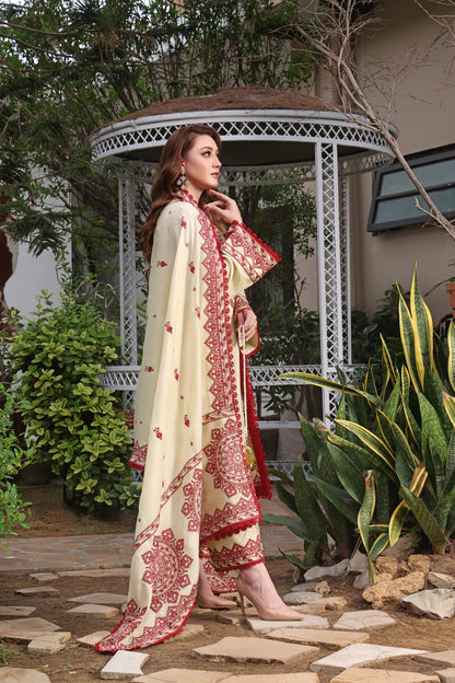 Unstitched 3 Piece Fully Embroidered Dhanak Suit with Printed Dhanak Shawl