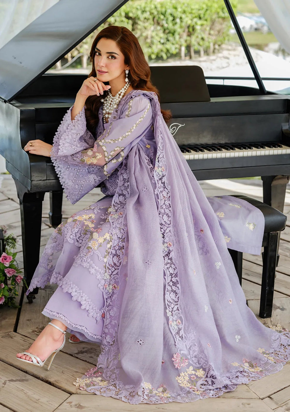 Unstitched 3 Piece Fully Embroidered Lawn Dress With Embroidered Cotton Net Dupatta