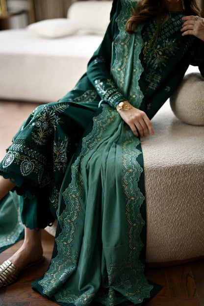 3 Piece Unstitched Heavy Embroidered Dhanak Suit ( Embroidered Dhanak Wool Shawl )