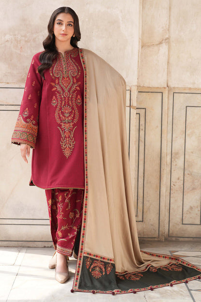 Unstitched 3 Piece Fully Embroidered Dhanak Fabric With Embroidered Dhanak Shawl