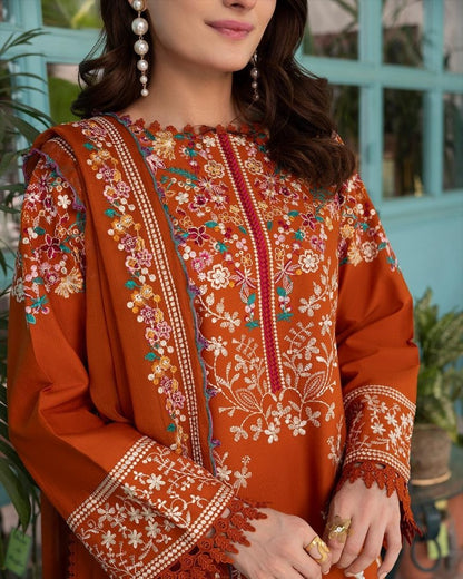 Unstitched 3 Piece Fully Embroidered Dhanak Fabric With Embroidered Dhanak Shawl