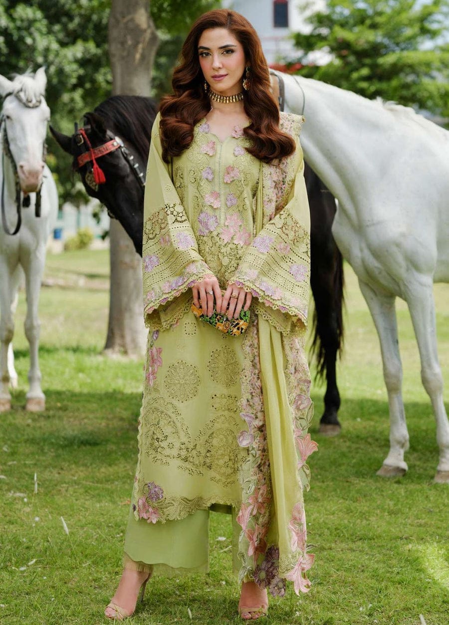 Unstitched 3 Piece Fully Embroidered Lawn Suit With Embroidered Cotton Net Dupatta