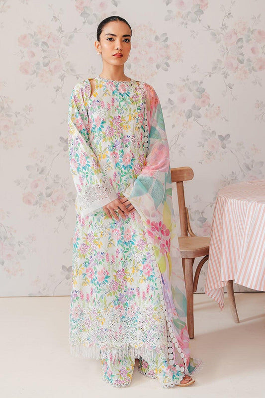 Unstitched 3 Piece Embroidered Lawn Suit With Printed Monar Dupatta