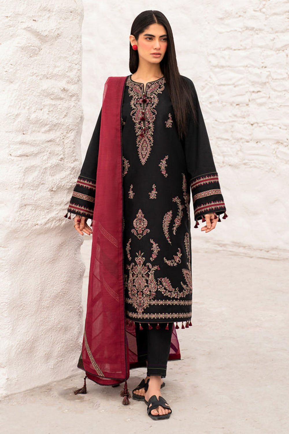 JZ 2890-3 Piece Unstitched Heavy Embroidered Dhanak Suit ( Printed Dupatta )